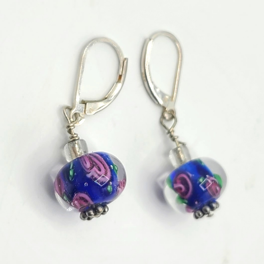 Sterling Silver Murano Glass Lampwork Bead Dangle Earrings View 3